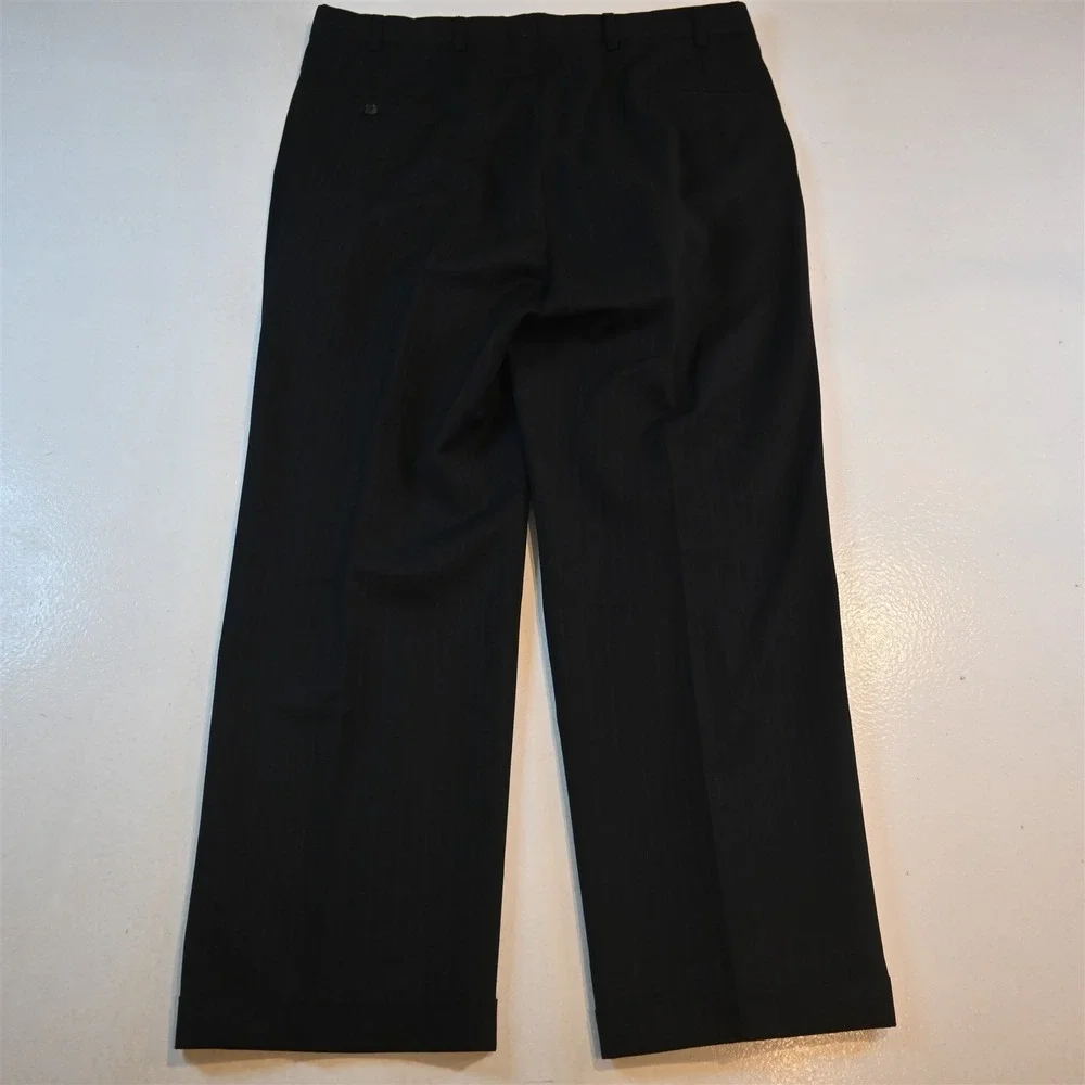 Vtg USA Made Double Breasted 44R 38x30 Black Striped 100% Wool Jacket Pants Suit